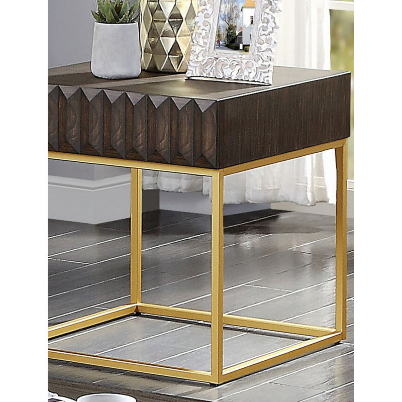 Table de bout de style contemporain avec tiroir et pieds en métal