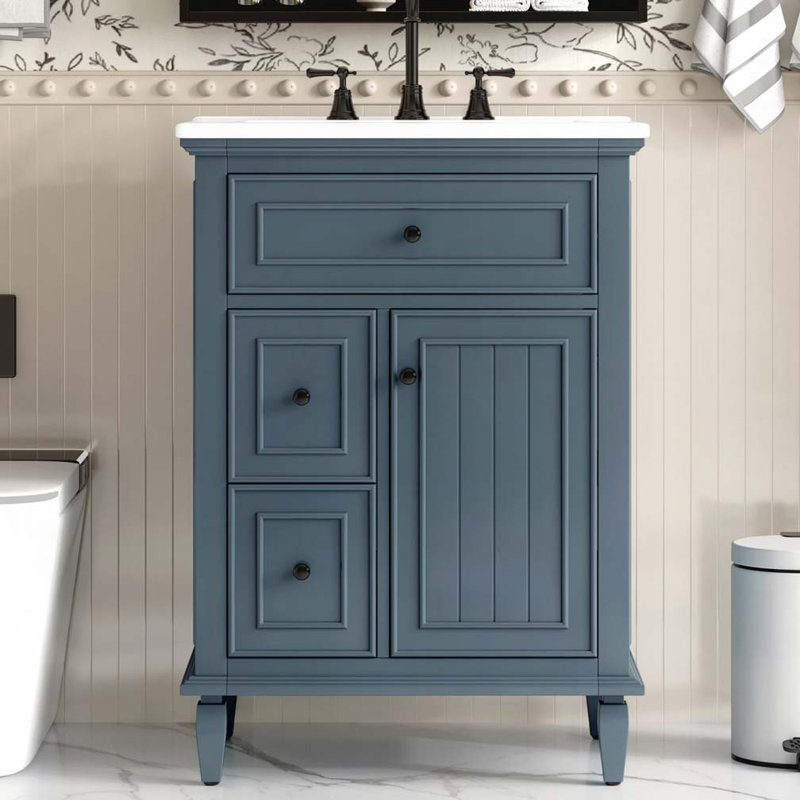 Meuble-lavabo 24 po avec lavabo en céramique, Bleu gris