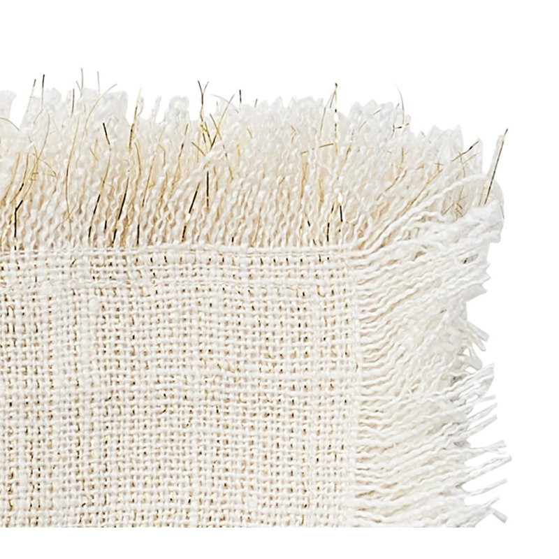 Fringe Linen Napkin, White/Gold