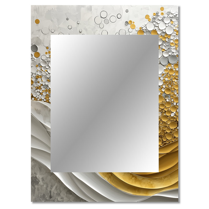 Biochemistry Of Golden Pure Balance II - Liquid Ink Mirror, Modern Unique Wall Mirror, Printed Metal Art, 40" x 30"