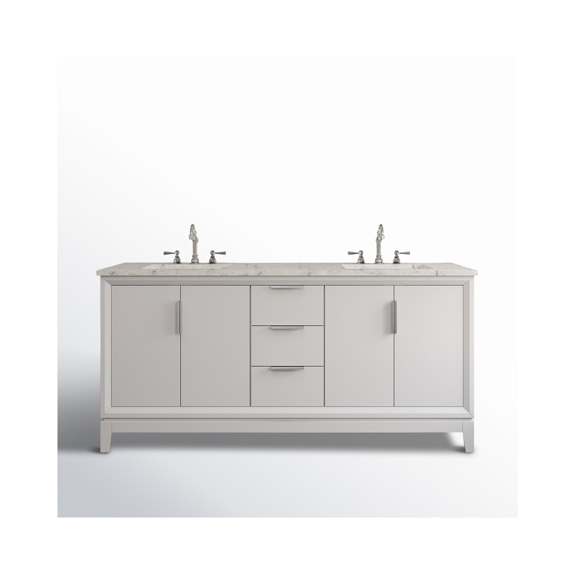 Elizabeth 72" Carrara White Marble Countertop Bath Vanity with Faucet, Hook, Pure White