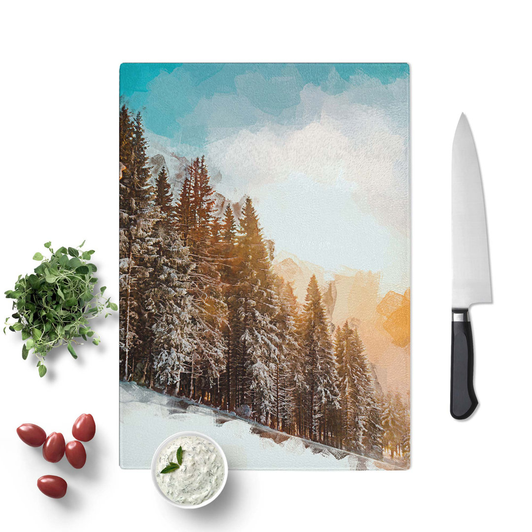 Tempered Glass Sunrise over the Forest Chopping Board