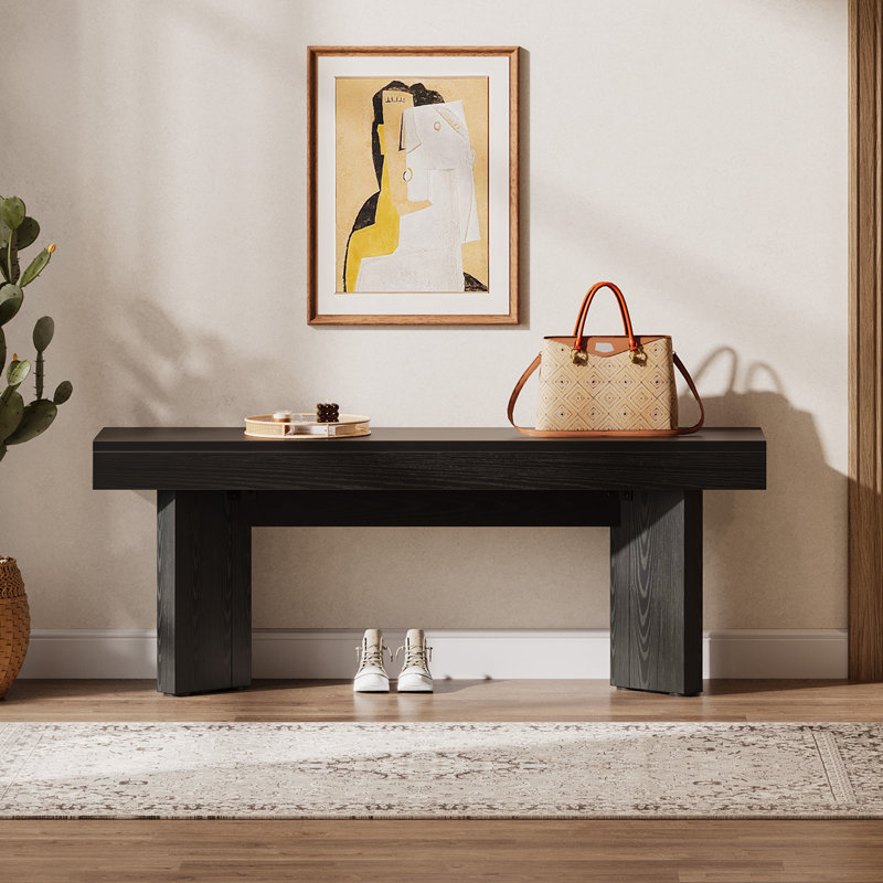 47" Wooden Entryway Bench, Farmhouse Shoe Bench, Black