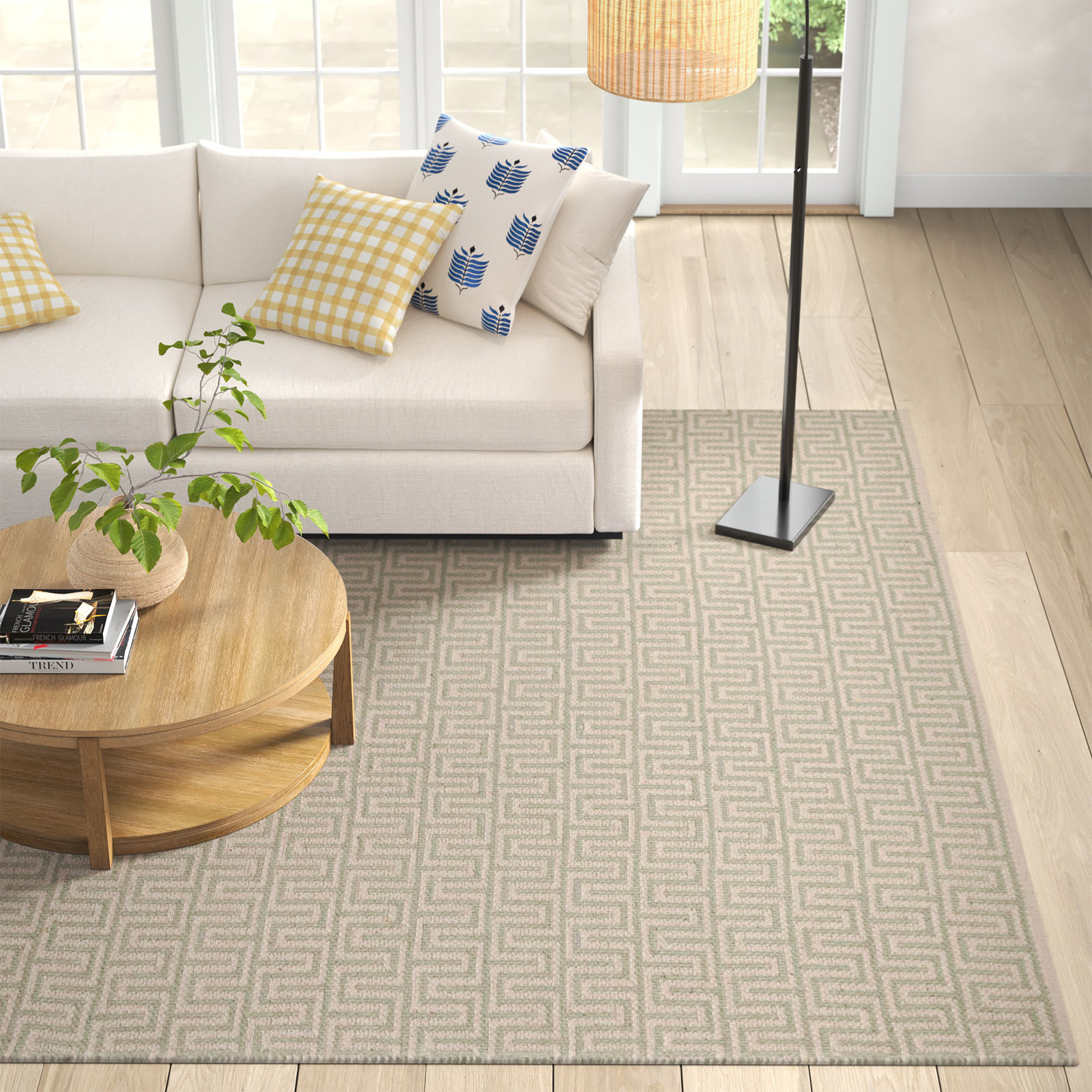Bradshaw Zipper Blue/Ivory Handwoven Cotton Rug, Rectangle 4' x 6'