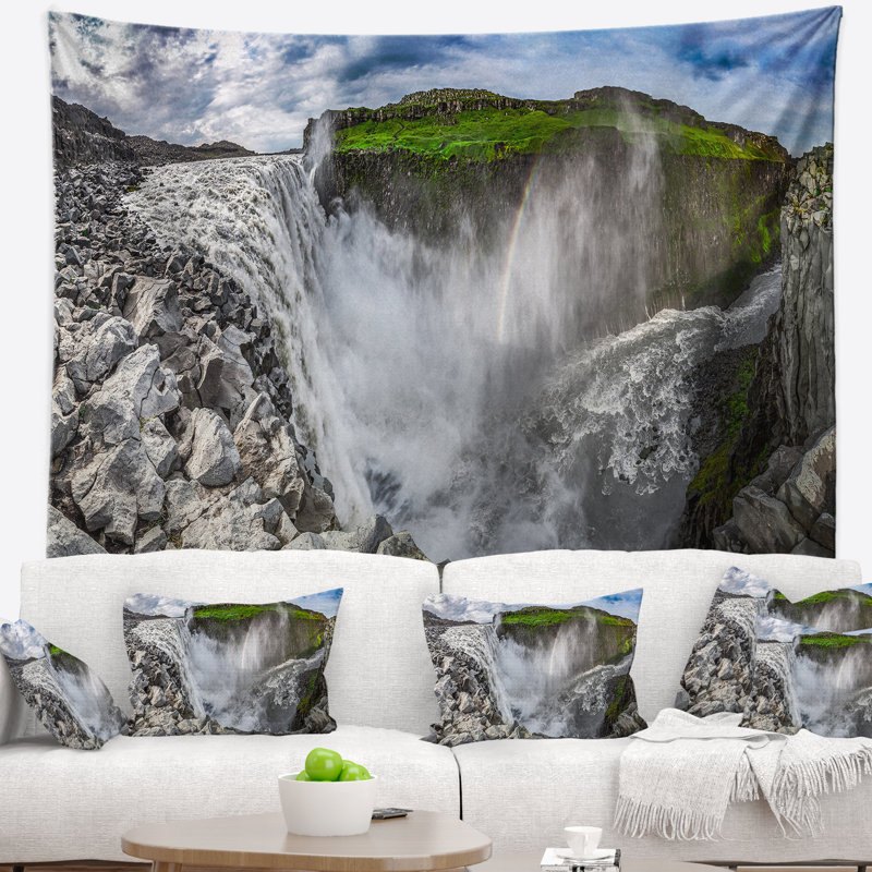 Paysage magnifique dettifoss cascade iceland tapisserie, H 32 po x l 39 po