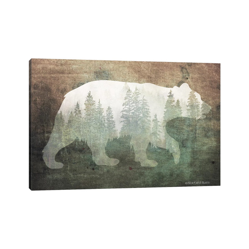 «Green Forest Bear Silhouette» par Bluebird Barn - impression sur toile tendue, H 8 po x l 12 po x P 0,75 po
