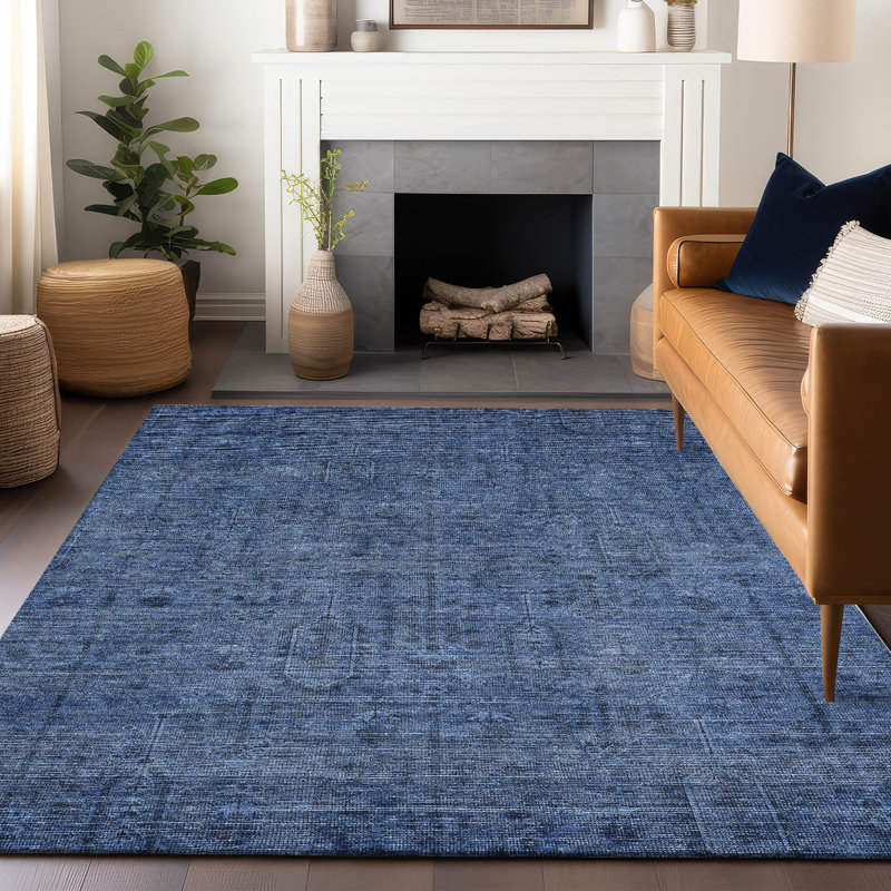 Premium Machine Washable Prisco Navy Rug, Rectangle 9' x 12'