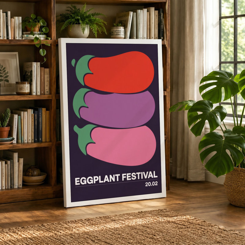 Eggplant Festival Modern 1 Piece Wrapped Canvas Wall Art, 18x12 - 45.7 x 30.5 cm, Ochre Border