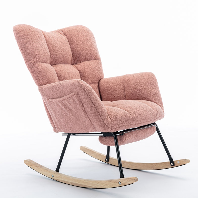 Chaise berçante en tissu avec repose-pieds Teddy, Caramel