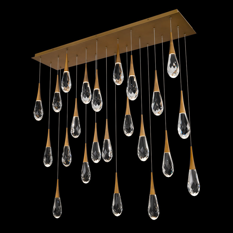 Hibiscus 23 Light Crystal LED Multi-Light Pendant, Aged Brass, 23