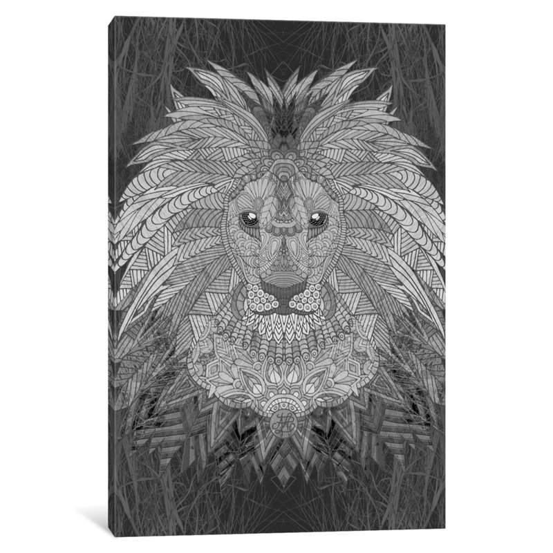 « great lion », impression sur toile tendue, H 24 po x l 16 po x P 1 po, Papier d'art encadré noir, Blanc