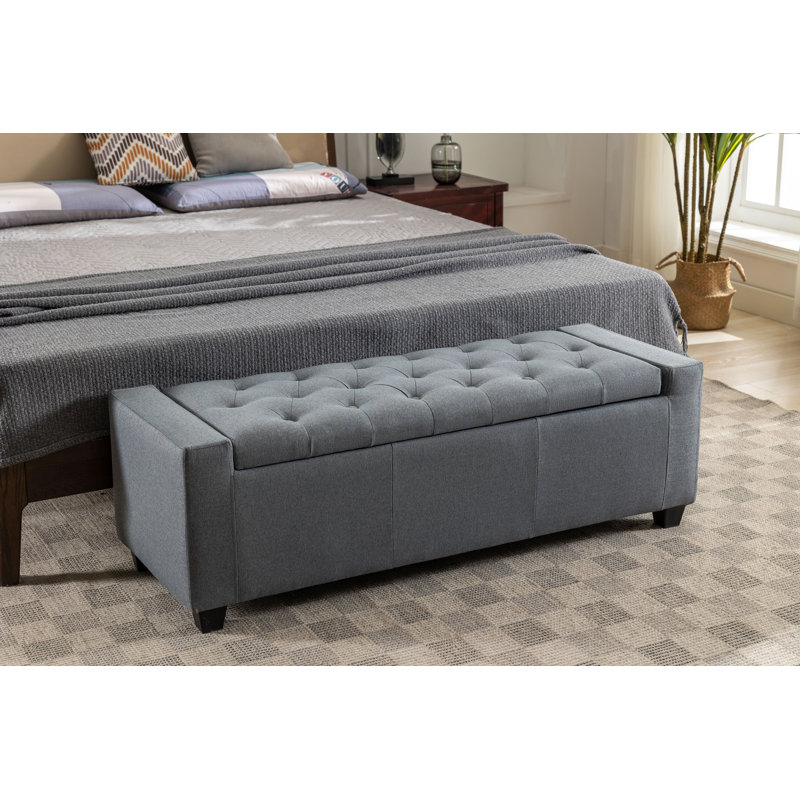 Addelina Fabric Upholstered Storage Bench, Dark Grey