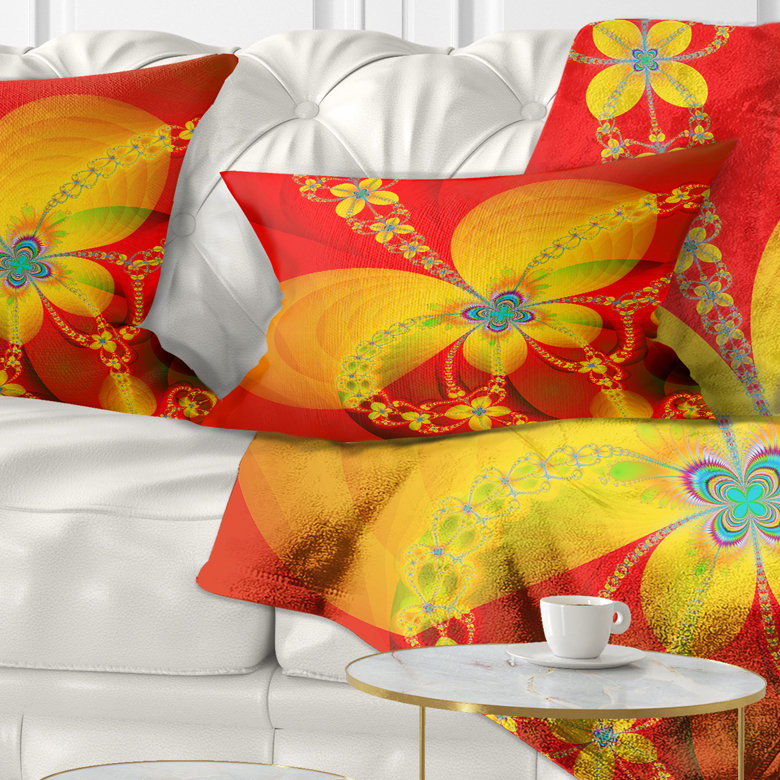 Coussin décoratif imprimé floral rouge et jaune