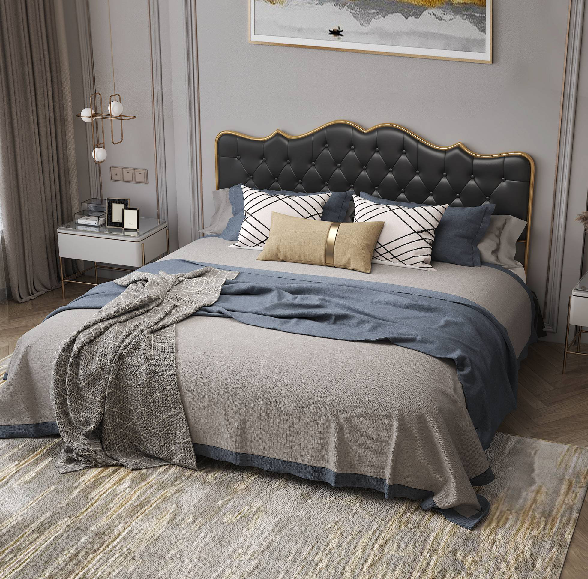 Rosdorf Park Jeriann Vegan Leather Metal Panel Bed | Wayfair