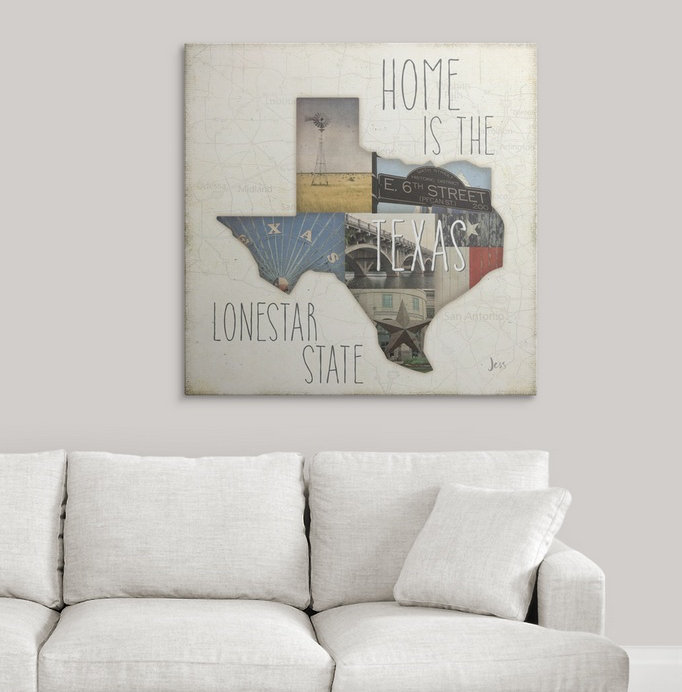«InstaStates III Texas» par Jess Aiken, art textuel, H 35 po x l 35 po x P 1,5 po, Toile