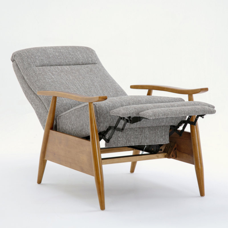 Wood Arm Push Back Recliner, Gray