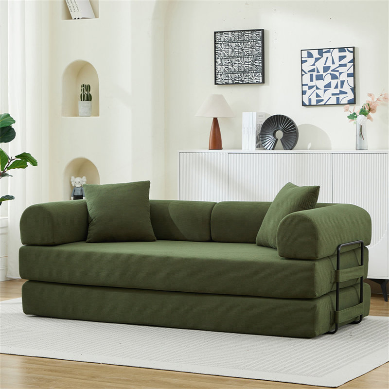 Convertible Folding Sofa Bed, Green Corduroy