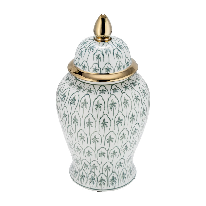 Batheaston Porcelain Lidded Ginger Jar with Gold Accents and Elegant Decorative Design, 18" H x 9" W x 9" D