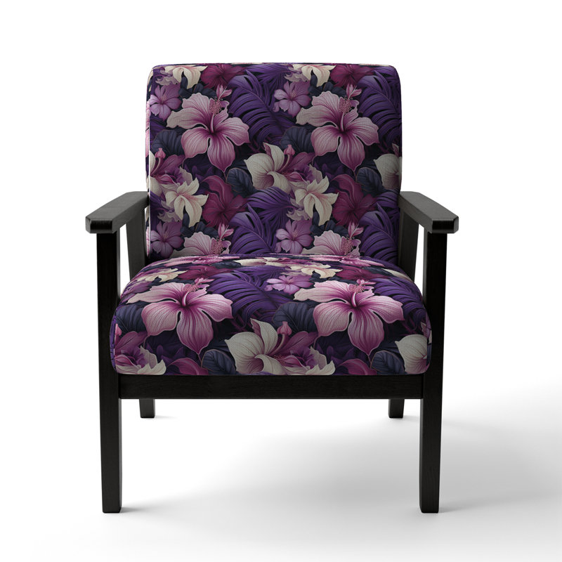 Twilight Tropics Tropical Pattern - Upholstered Coastal Arm Chair, Tropical Leaves Accent Chair