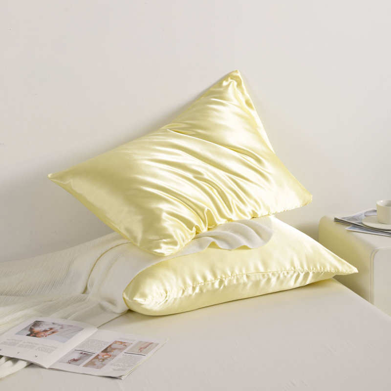 Satin Pillowcases With Envelope Closure, Split King Pillowcase, Light Yellow