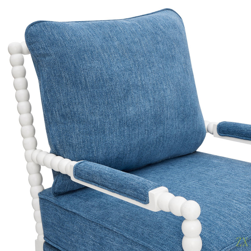 Chaise d'appoint rembourrée avec structure en bois tourné, Blue Polyester, White