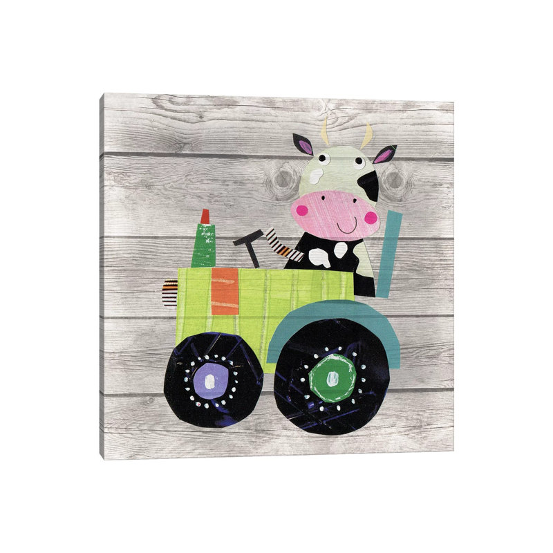 Tractor Cow by Katherine And Elizabeth Pope - Wrapped Canvas Painting, 30.48 cm H x 30.48 cm W