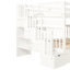 Lit superposé double blanc avec tablettes et tiroirs de rangement multiples, escalier à quatre marches pour une montée en toute sécurité, barrière de sécurité supérieure en blanc, organisation de la pièce à 6 tiroirs, résistance en bois de pin massif-1392184198