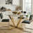 45.3" Round Tempered Glass Dining Table with Radial Metal Base, Gold-215383319
