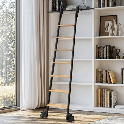 Library Ladder,Iron Wood Staircase(Including Sliding Hardware)