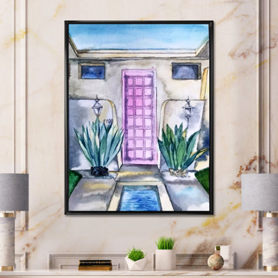 Porte rose de la maison tropicale - Peinture sur toile