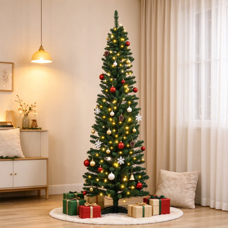 Sapin de Noël mince 6 pi avec 6 branches de sapin de Noël et 200 lumières DEL blanc chaud pré-éclairées