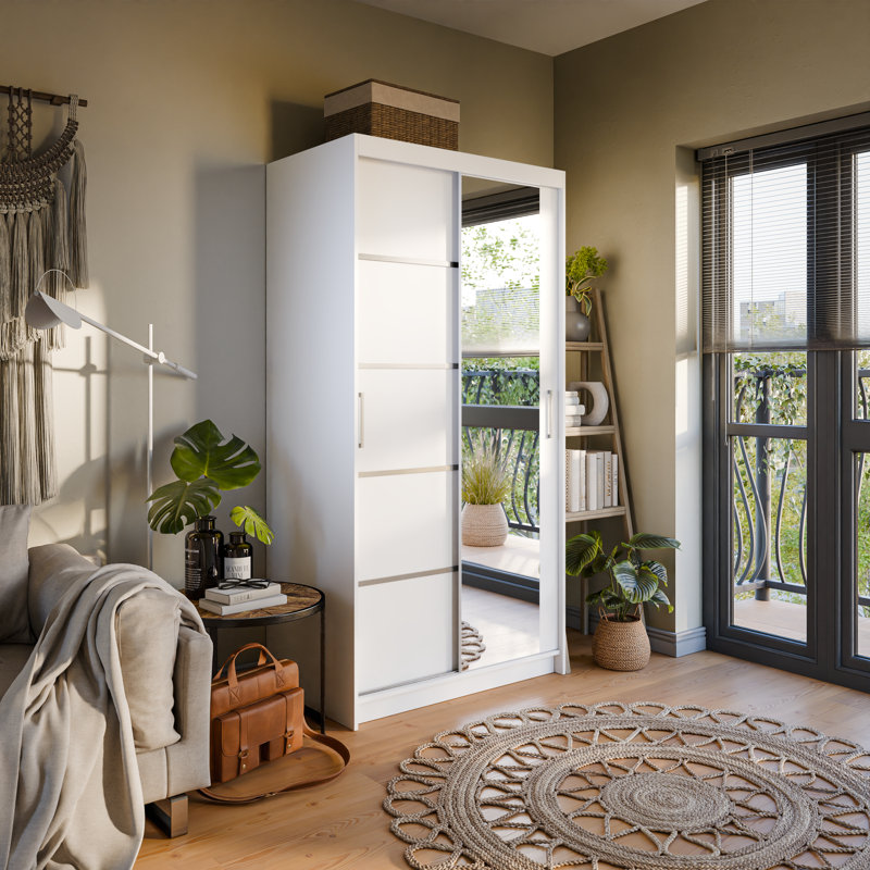 Logun 2 Door Manufactured Wood Wardrobe, 200cm H x 100cm W x 62cm D, White Matt