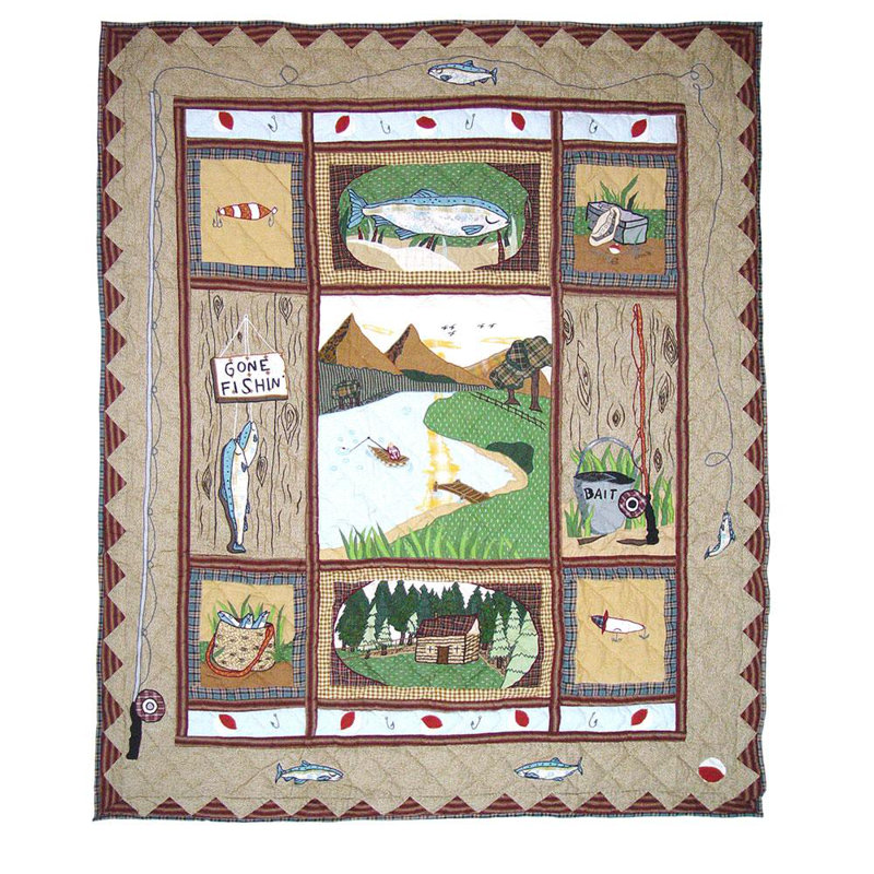 Gone Fishing Quilted Throw Blanket