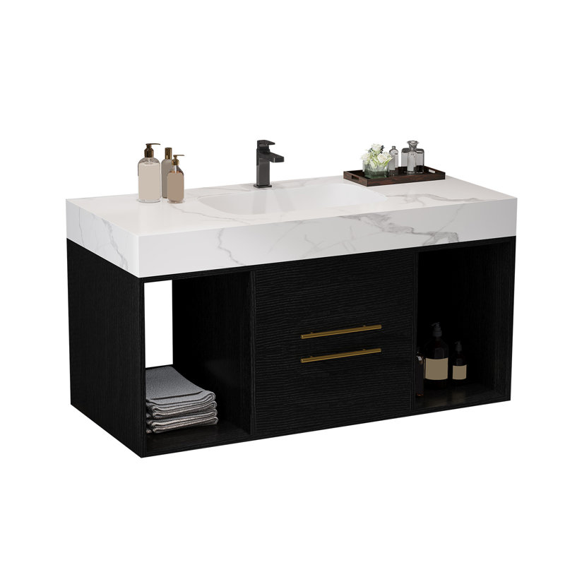 Modern 39.4'' Floating Bathroom vanity With Sink , Wall Mounted Bathroom Cabinet, Black