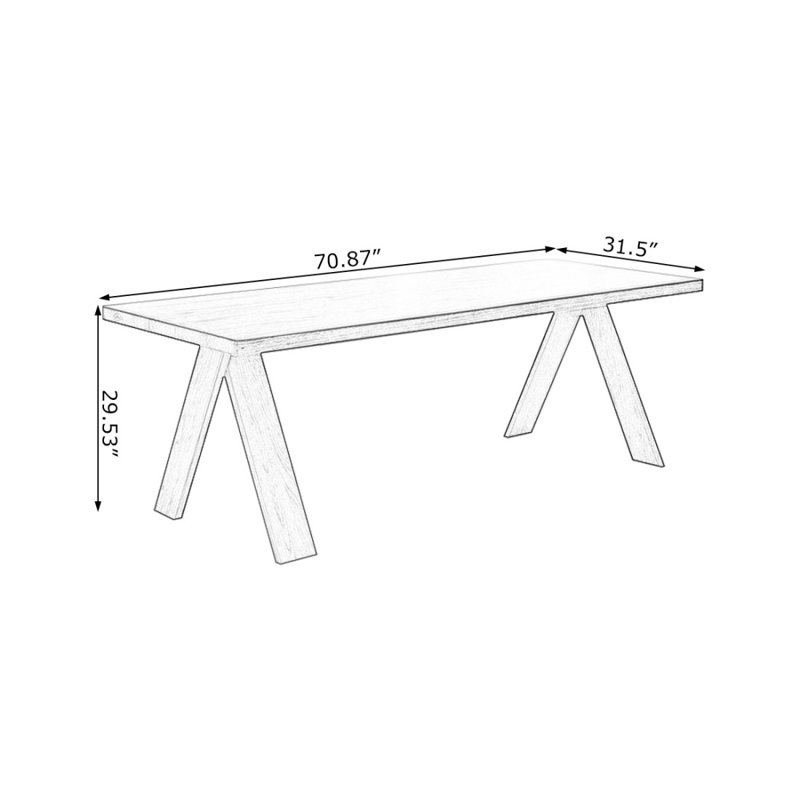 Bureau rectangulaire en bois massif noyer clair, 29.53" H x 70.87" W x 31.5" D