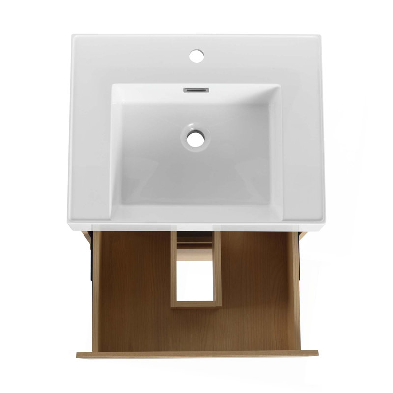 Meuble-lavabo pour salle de bain avec lavabo simple, meuble-lavabo sous-comptoir moderne avec double tiroir, meuble-lavabo autoportant, bois d'ingénierie, chêne
