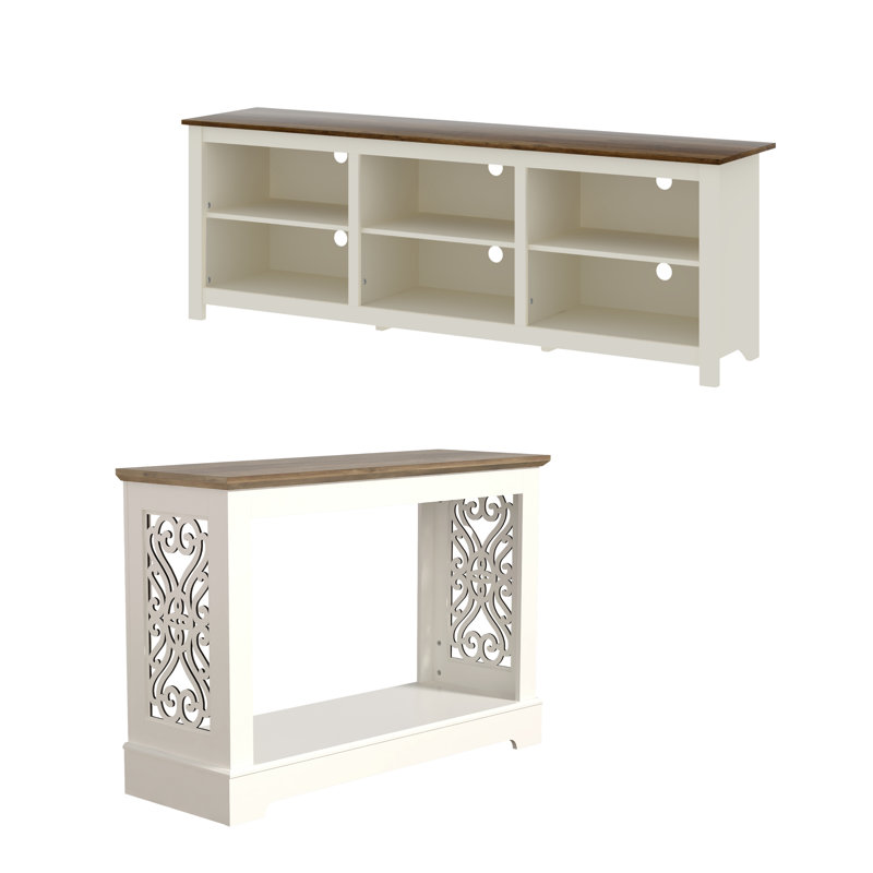 Inniss Transitional Console Table And Tv Stand 2 Piece Set, Knotty Oak, Knotty Oak