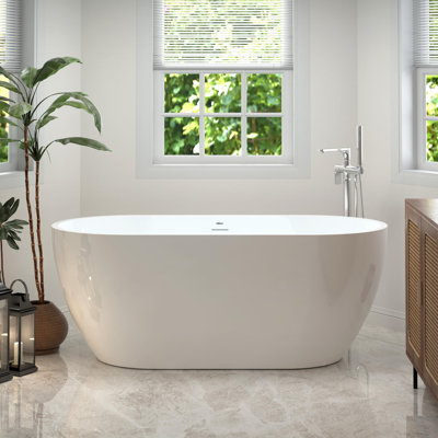 Bali 55" x 28" Freestanding Soaking Acrylic Bathtub with Mattle Black Drain