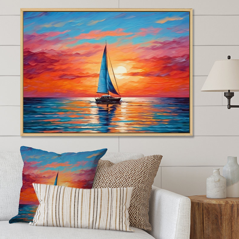 Voilier abstrait Horizon II, H 12 po x l 20 po, Cadre naturel flottant