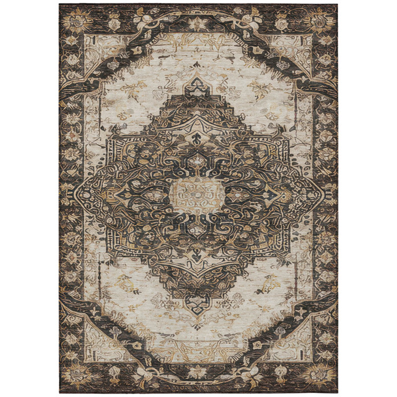 Machine Washable Indoor/Outdoor Chantille ACN2875 Global Rug, 5' x 7'6", Brown