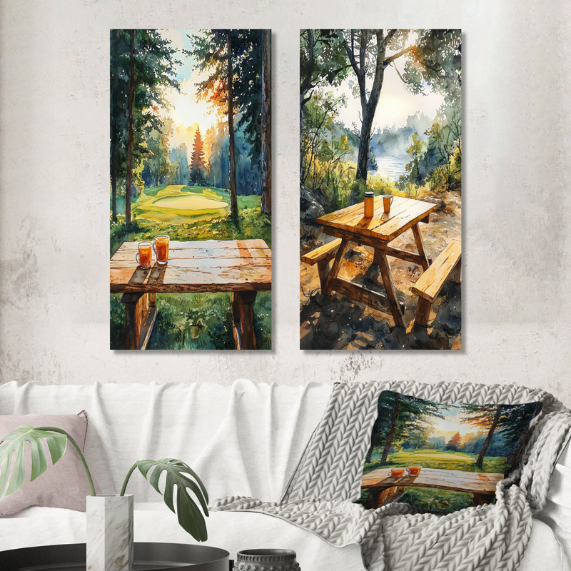 Camping Table the Morning I – Brown Picnic Metal Wall Decor Set of 2 Prints, 40" H x 40" W