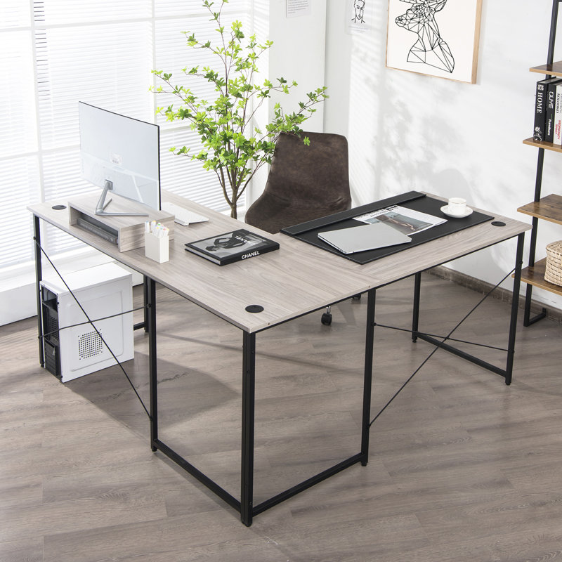 Heeter Modular L-Shaped Steel Writing Desk, Grey