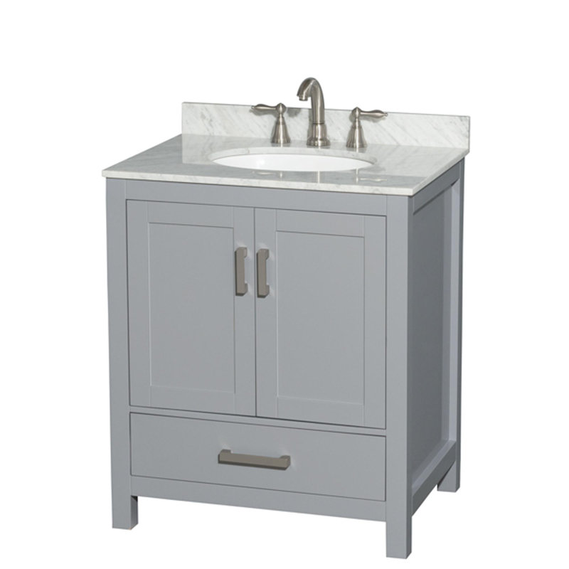 Sheffield 30" Freestanding Single Bathroom Vanity with Marble Top, Gray