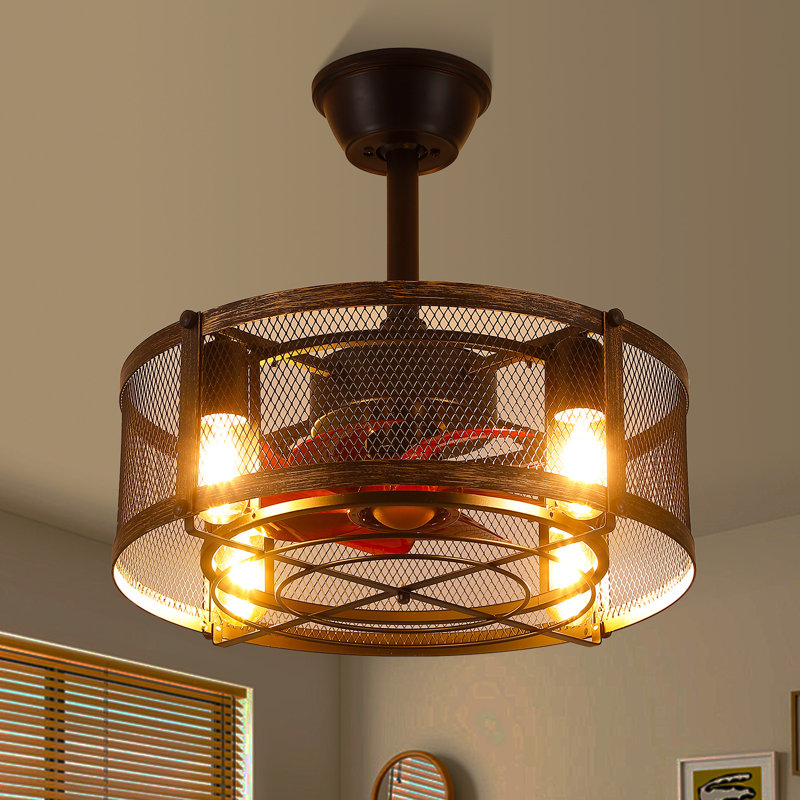 Ventilateurs de plafond de style campagne moderne en cage 18 "avec lumières et télécommande