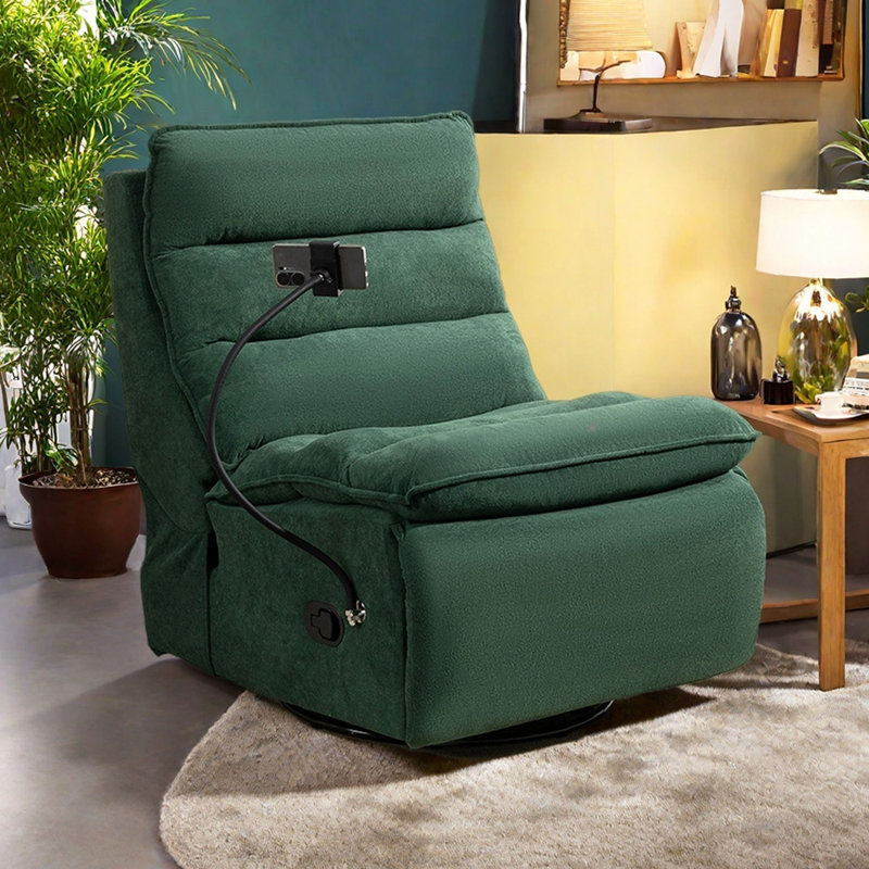 Simple Modern Swivel Recliner with Phone Holder, Blackish Green