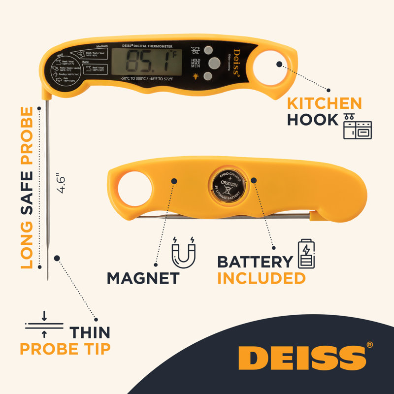 Deiss Pro Ultra Fast Digital Meat & Cooking Waterproof Thermometer with Backlight Display