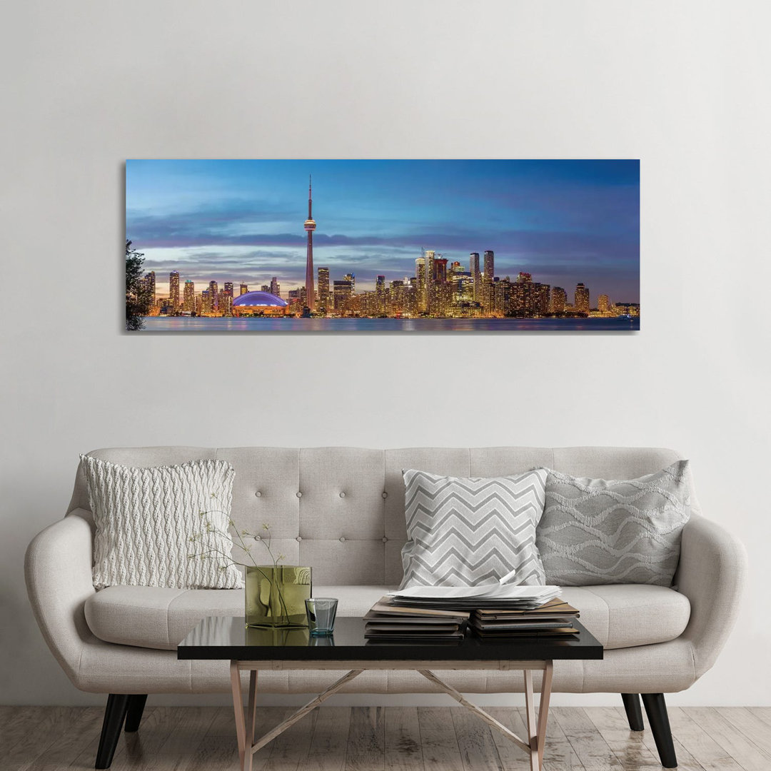 Skylines And CN Tower From Toronto Island Park, Toronto, Ontario, Canada - Wrapped Canvas Panoramic Print