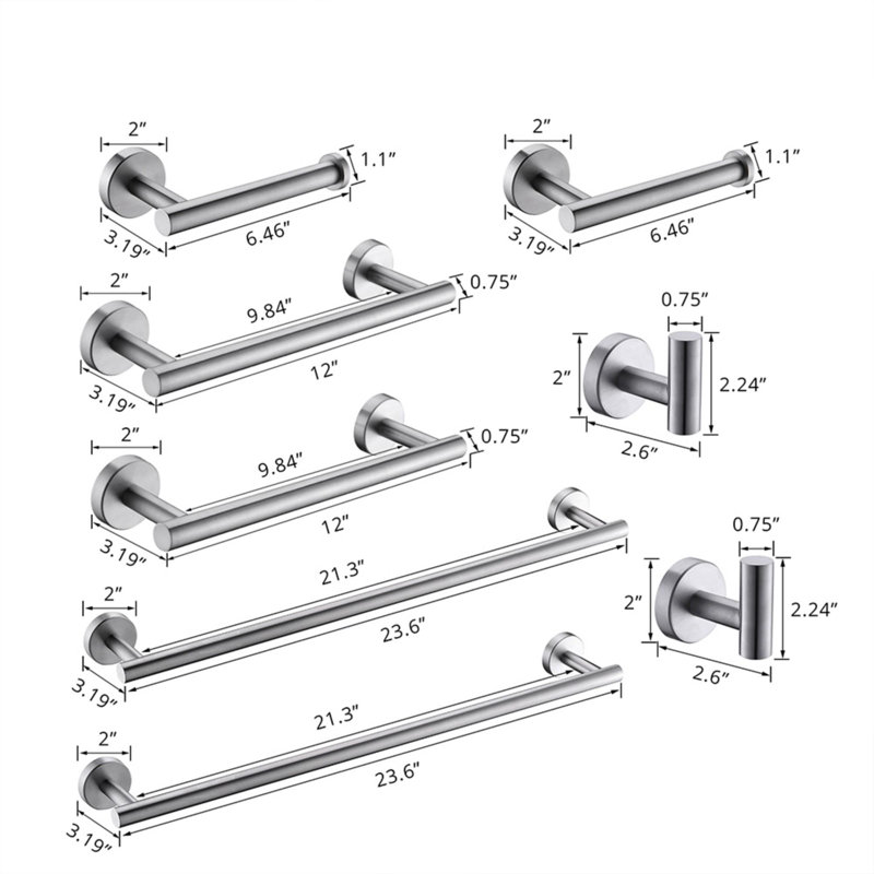 Stainless Steel Wall Mounted Bathroom Hardware Set (8 pcs), Brushed Nickel