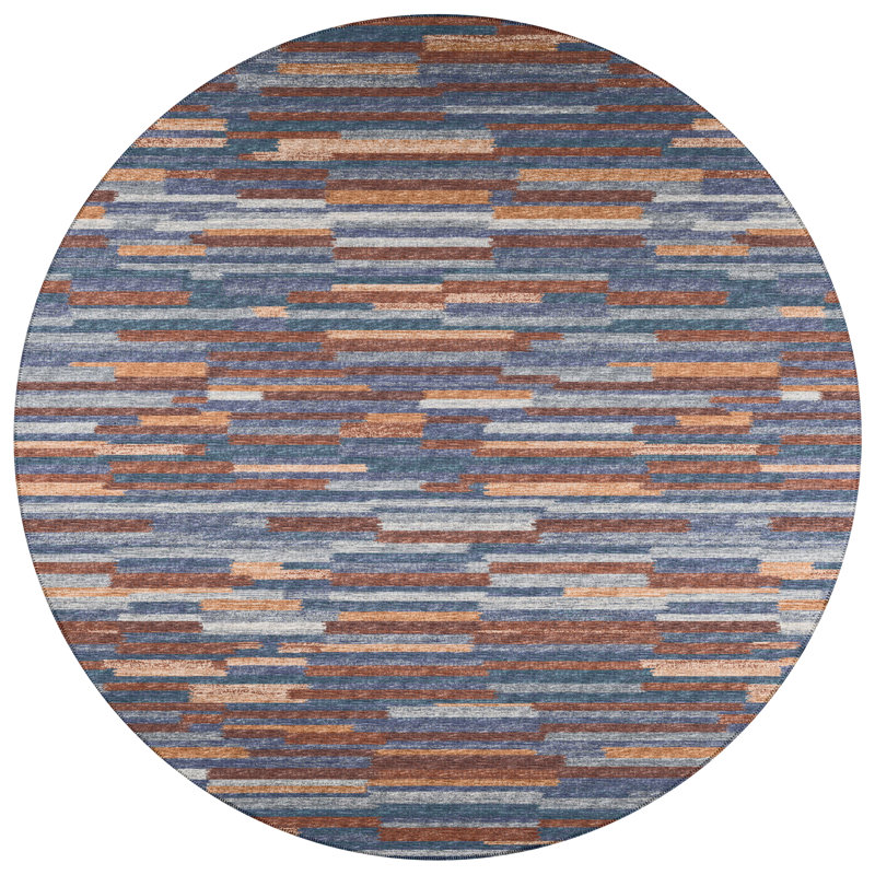 Chenille Washable Abstract Indoor / Outdoor Rug, Round 8'