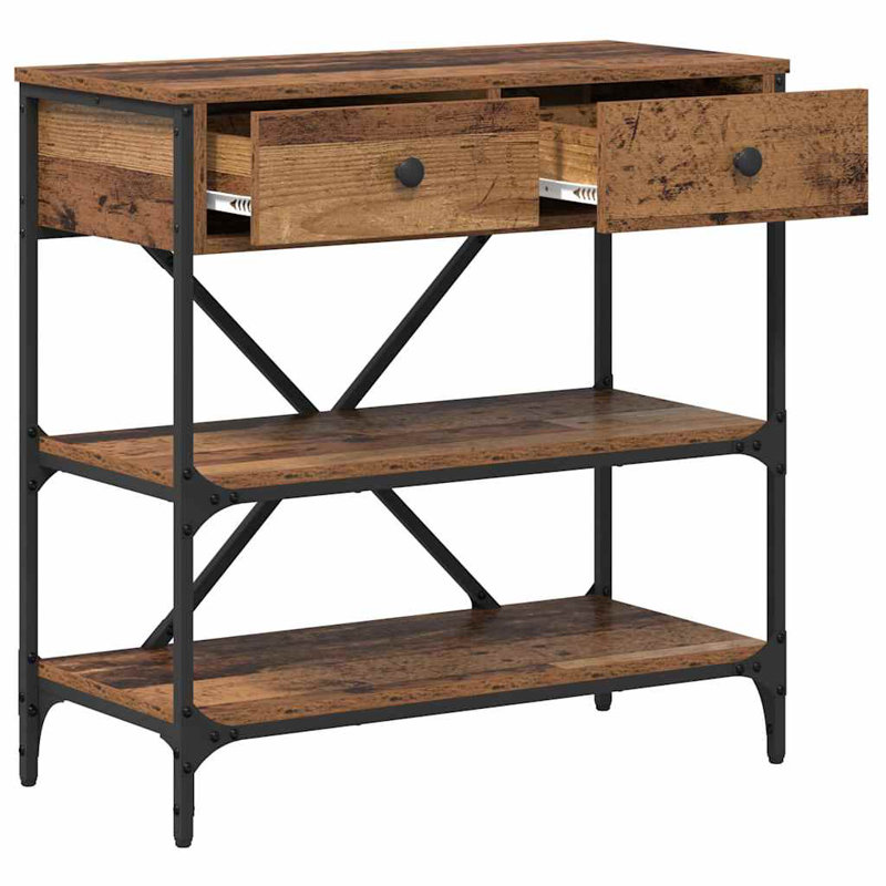  Console Table With Drawer With Shelf Old Engineered, Old Wood, 75cm H x 75cm W x 34.5cm D